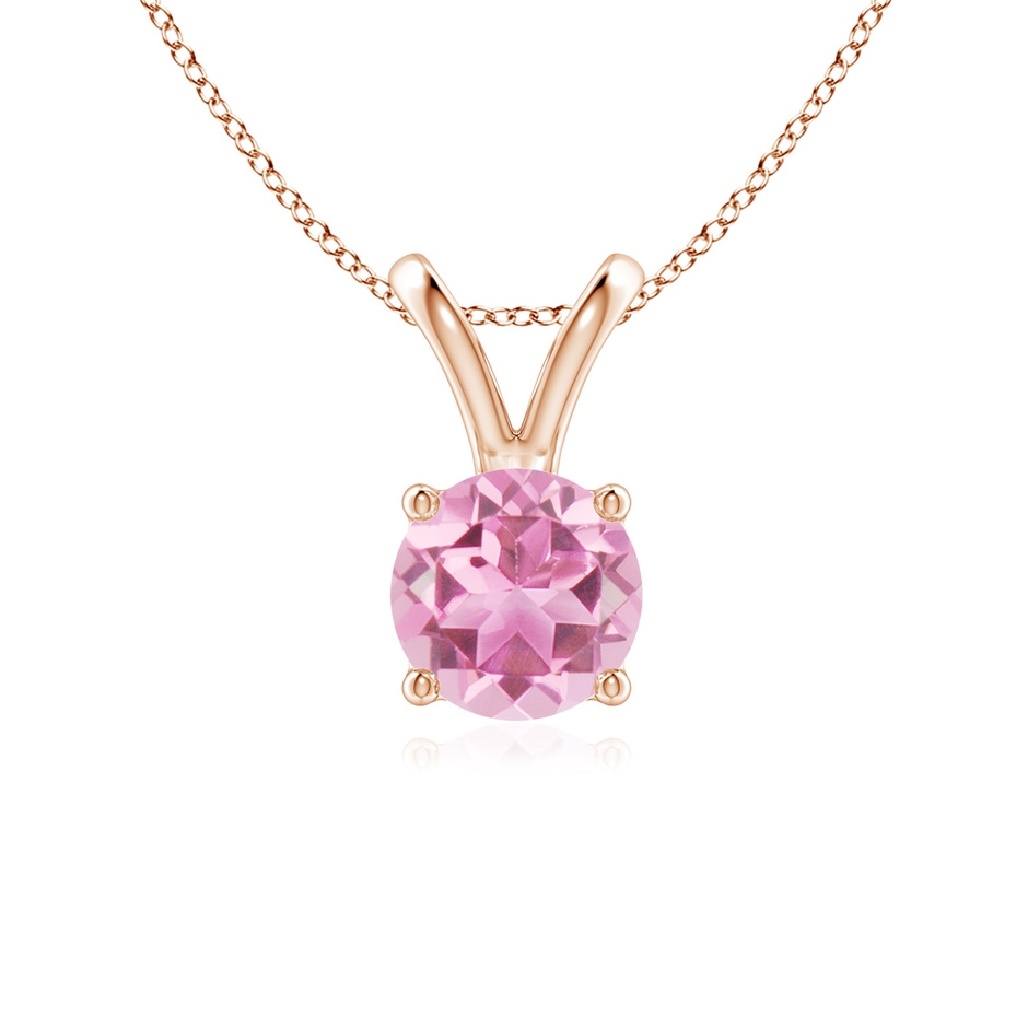 6mm AA V-Bale Round Pink Tourmaline Solitaire Pendant in Rose Gold 
