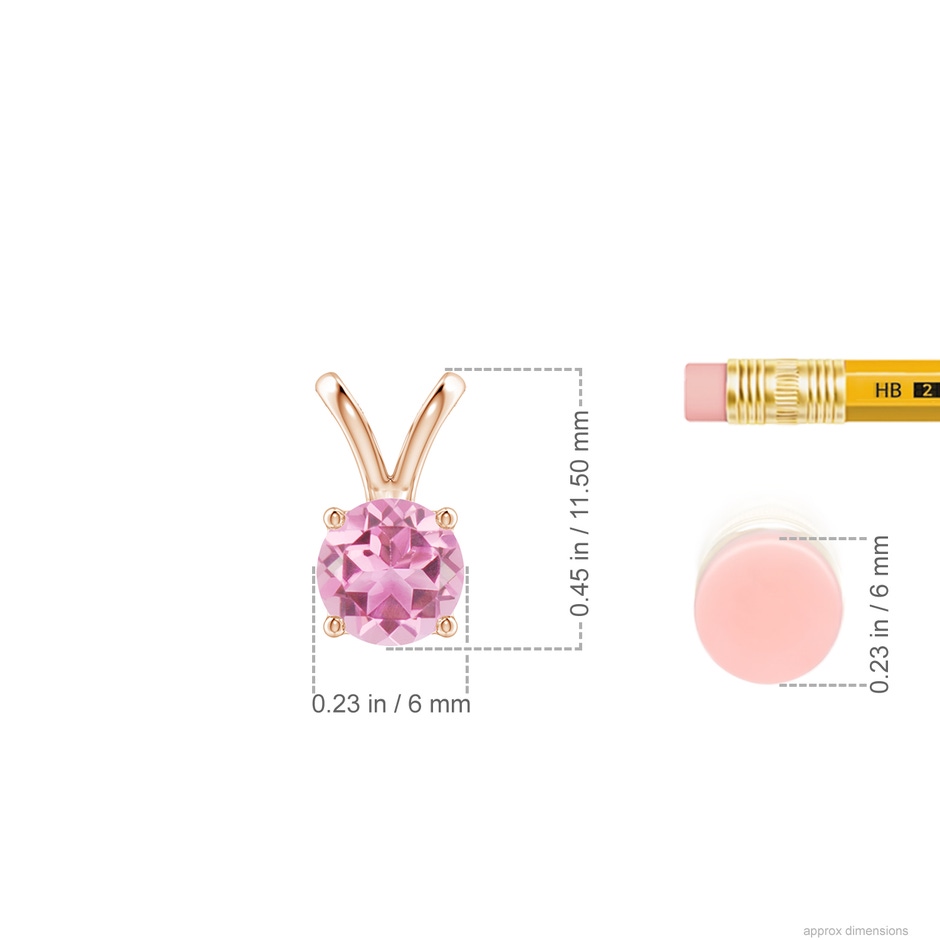 6mm AA V-Bale Round Pink Tourmaline Solitaire Pendant in Rose Gold ruler