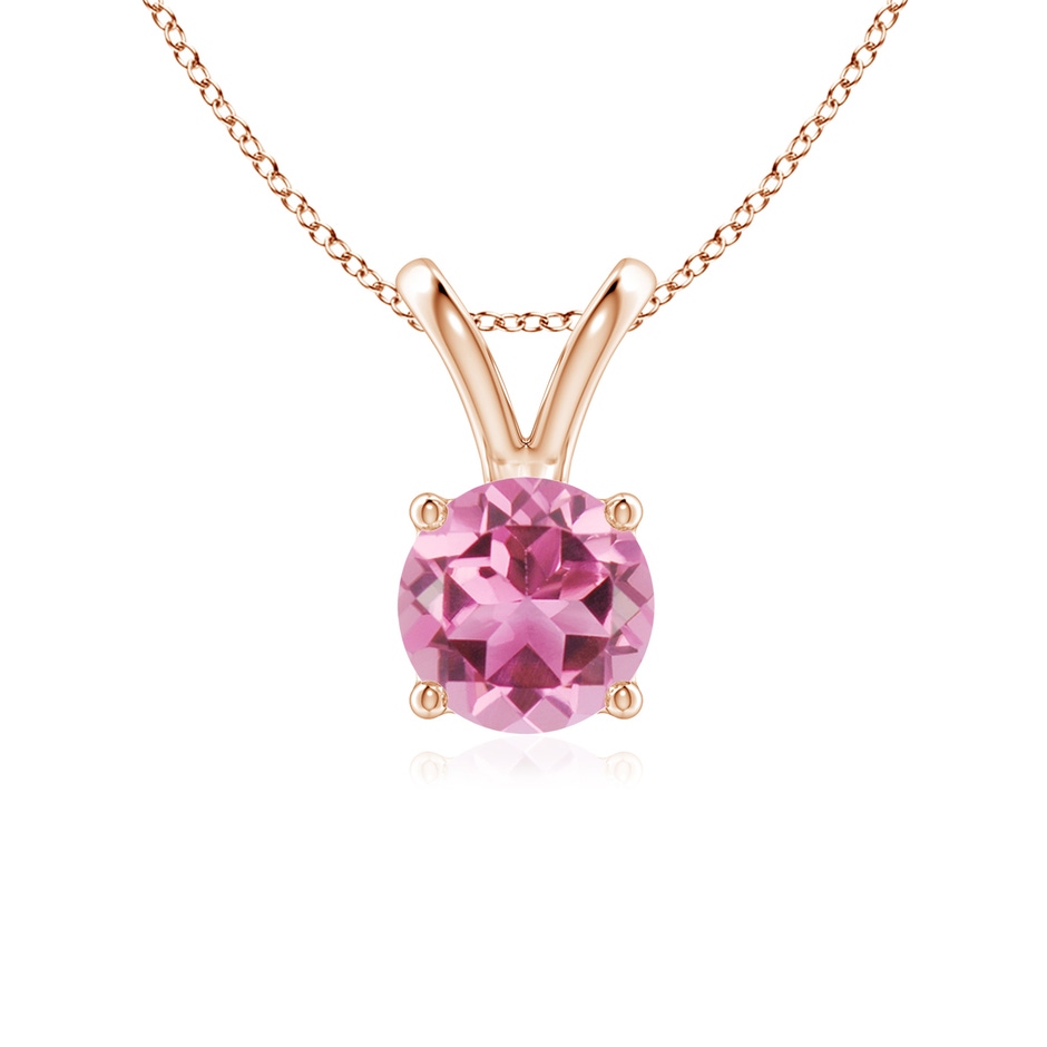 6mm AAA V-Bale Round Pink Tourmaline Solitaire Pendant in Rose Gold 