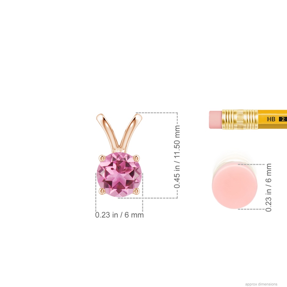 6mm AAA V-Bale Round Pink Tourmaline Solitaire Pendant in Rose Gold ruler