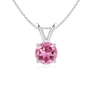 6mm AAA V-Bale Round Pink Tourmaline Solitaire Pendant in White Gold