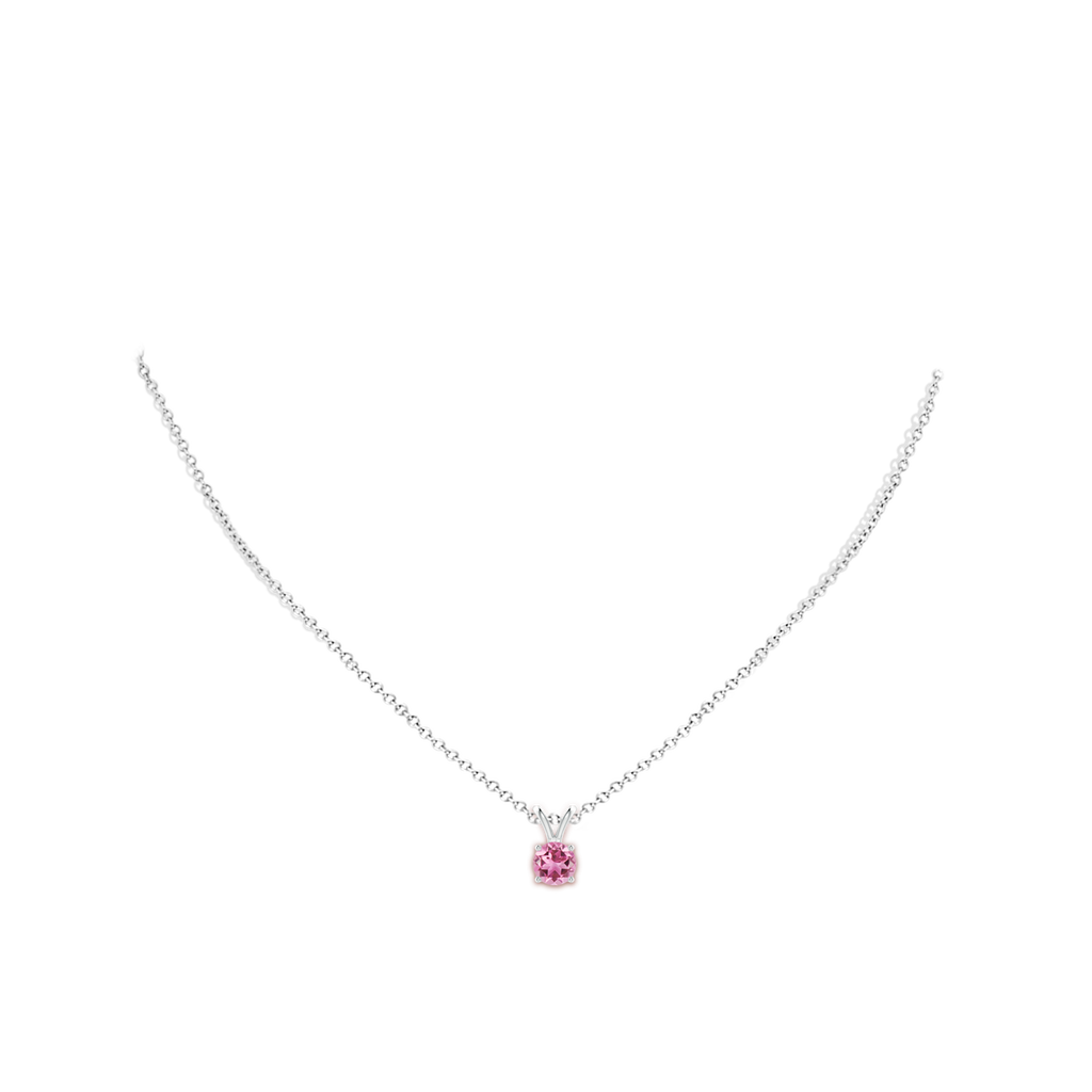 6mm AAA V-Bale Round Pink Tourmaline Solitaire Pendant in White Gold Body-Neck