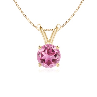 6mm AAA V-Bale Round Pink Tourmaline Solitaire Pendant in Yellow Gold