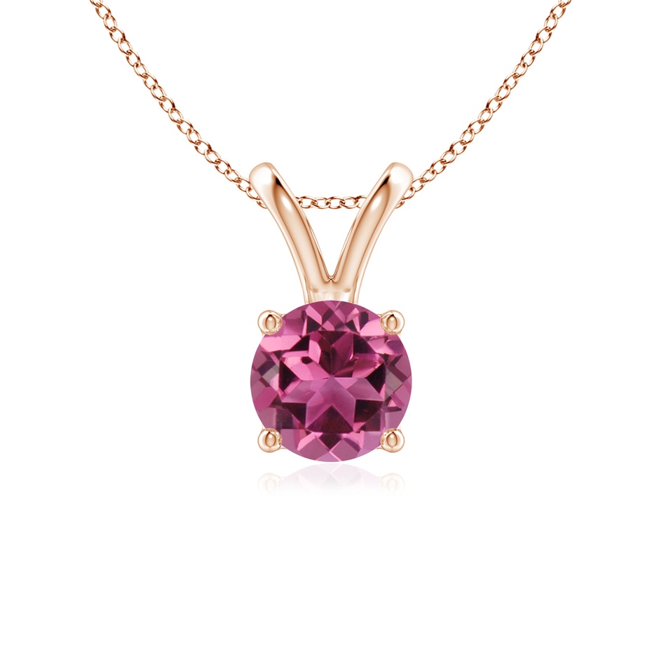 6mm AAAA V-Bale Round Pink Tourmaline Solitaire Pendant in Rose Gold 