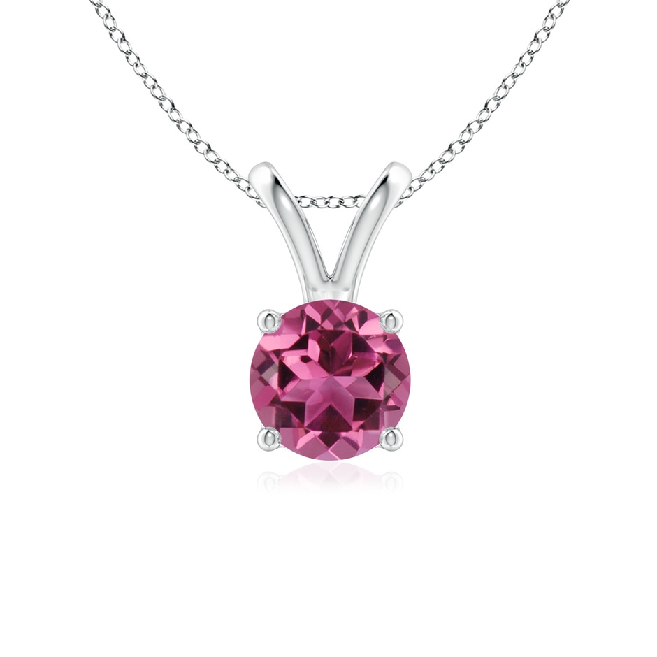 6mm AAAA V-Bale Round Pink Tourmaline Solitaire Pendant in White Gold 