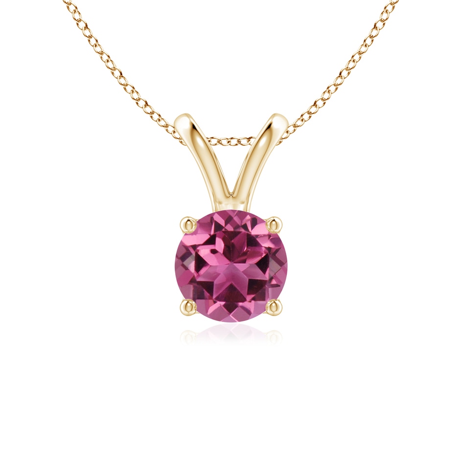 6mm AAAA V-Bale Round Pink Tourmaline Solitaire Pendant in Yellow Gold 