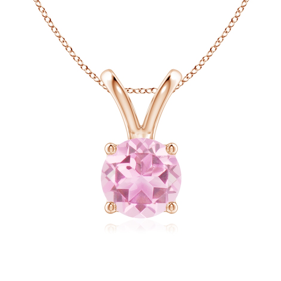 7mm A V-Bale Round Pink Tourmaline Solitaire Pendant in Rose Gold 