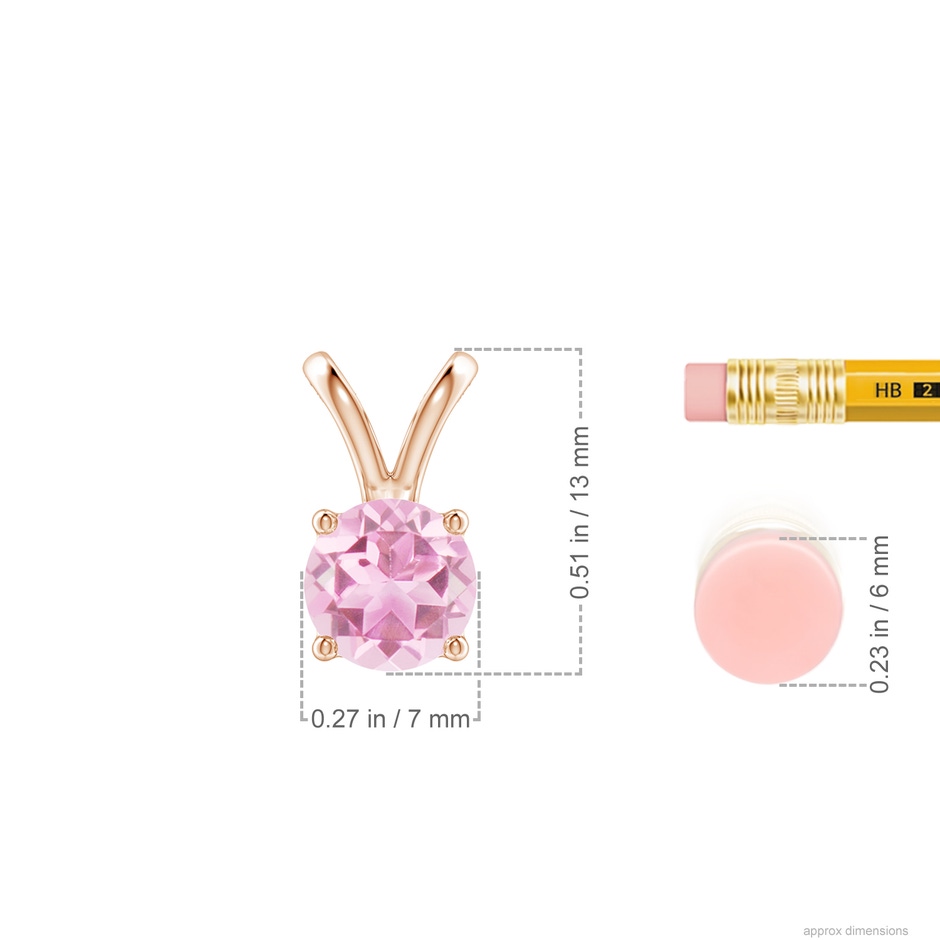 7mm A V-Bale Round Pink Tourmaline Solitaire Pendant in Rose Gold ruler