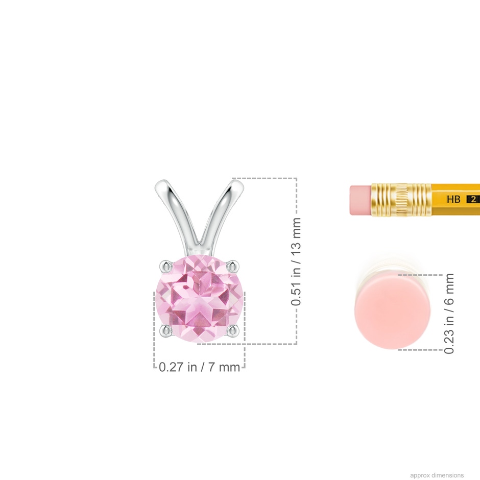 7mm A V-Bale Round Pink Tourmaline Solitaire Pendant in White Gold ruler