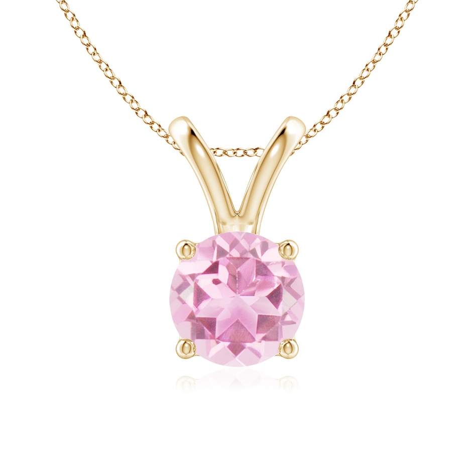 7mm A V-Bale Round Pink Tourmaline Solitaire Pendant in Yellow Gold 