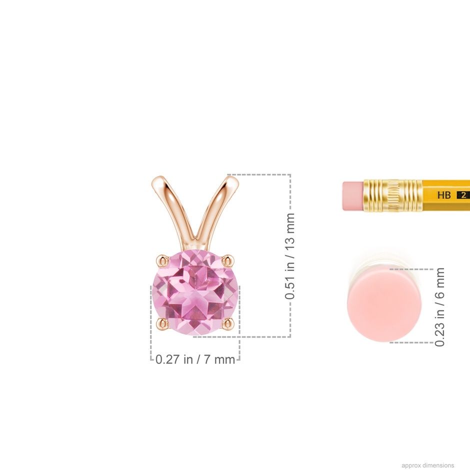 7mm AA V-Bale Round Pink Tourmaline Solitaire Pendant in Rose Gold ruler