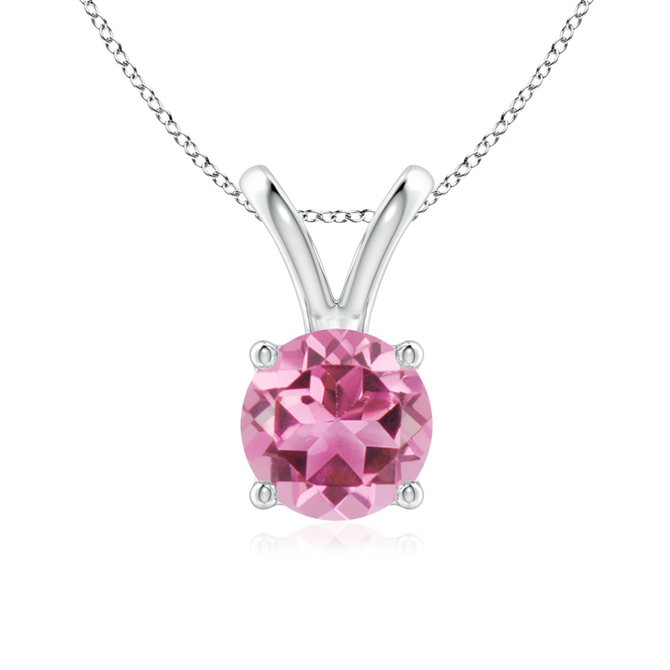 7mm AAA V-Bale Round Pink Tourmaline Solitaire Pendant in White Gold 