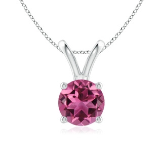 7mm AAAA V-Bale Round Pink Tourmaline Solitaire Pendant in P950 Platinum