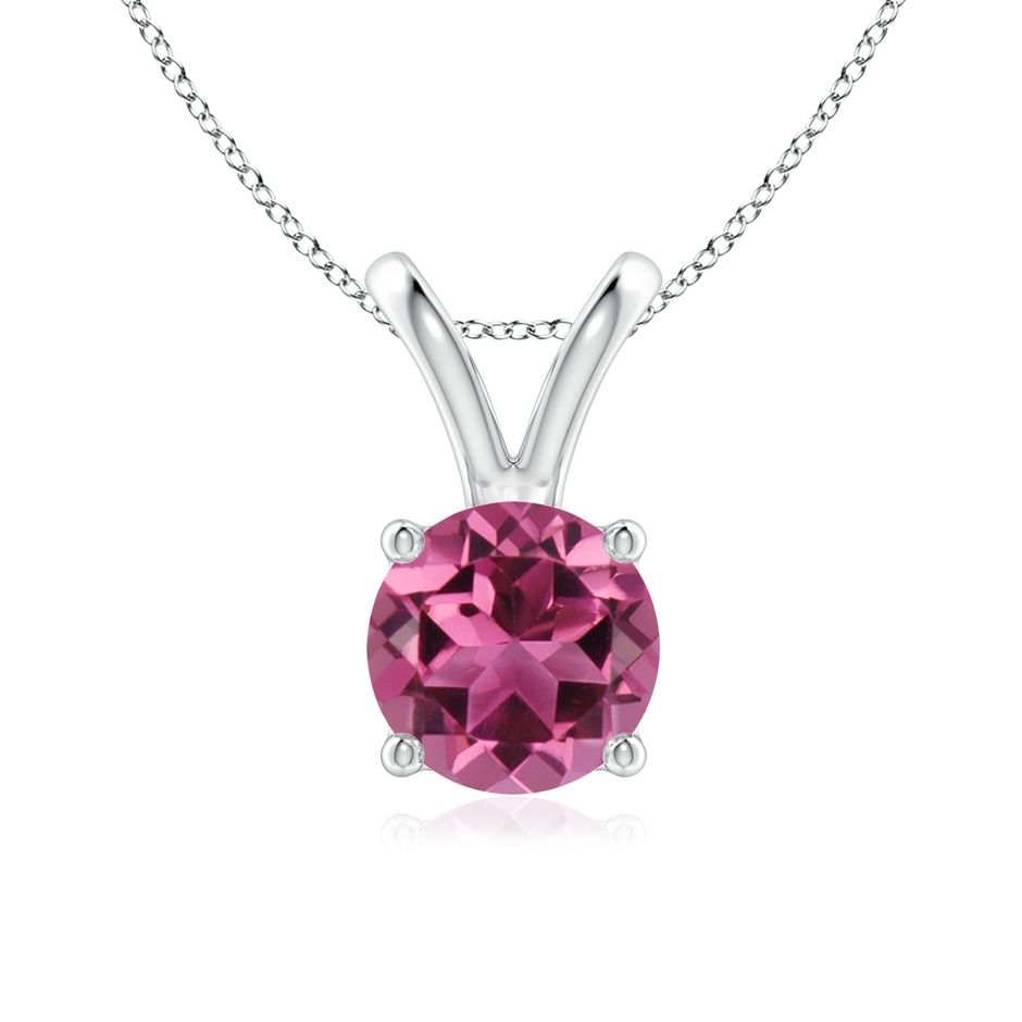 7mm AAAA V-Bale Round Pink Tourmaline Solitaire Pendant in P950 Platinum 