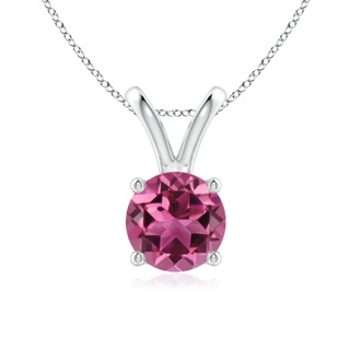 7mm AAAA V-Bale Round Pink Tourmaline Solitaire Pendant in White Gold