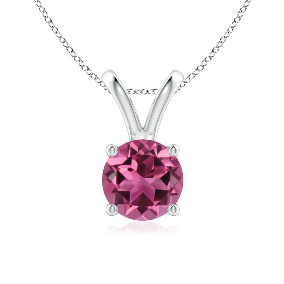 7mm AAAA V-Bale Round Pink Tourmaline Solitaire Pendant in White Gold 