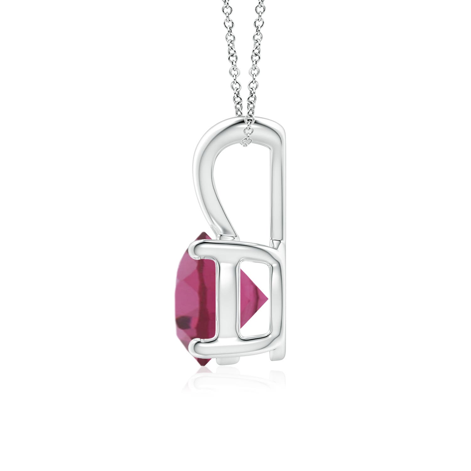 7mm AAAA V-Bale Round Pink Tourmaline Solitaire Pendant in White Gold - side 2