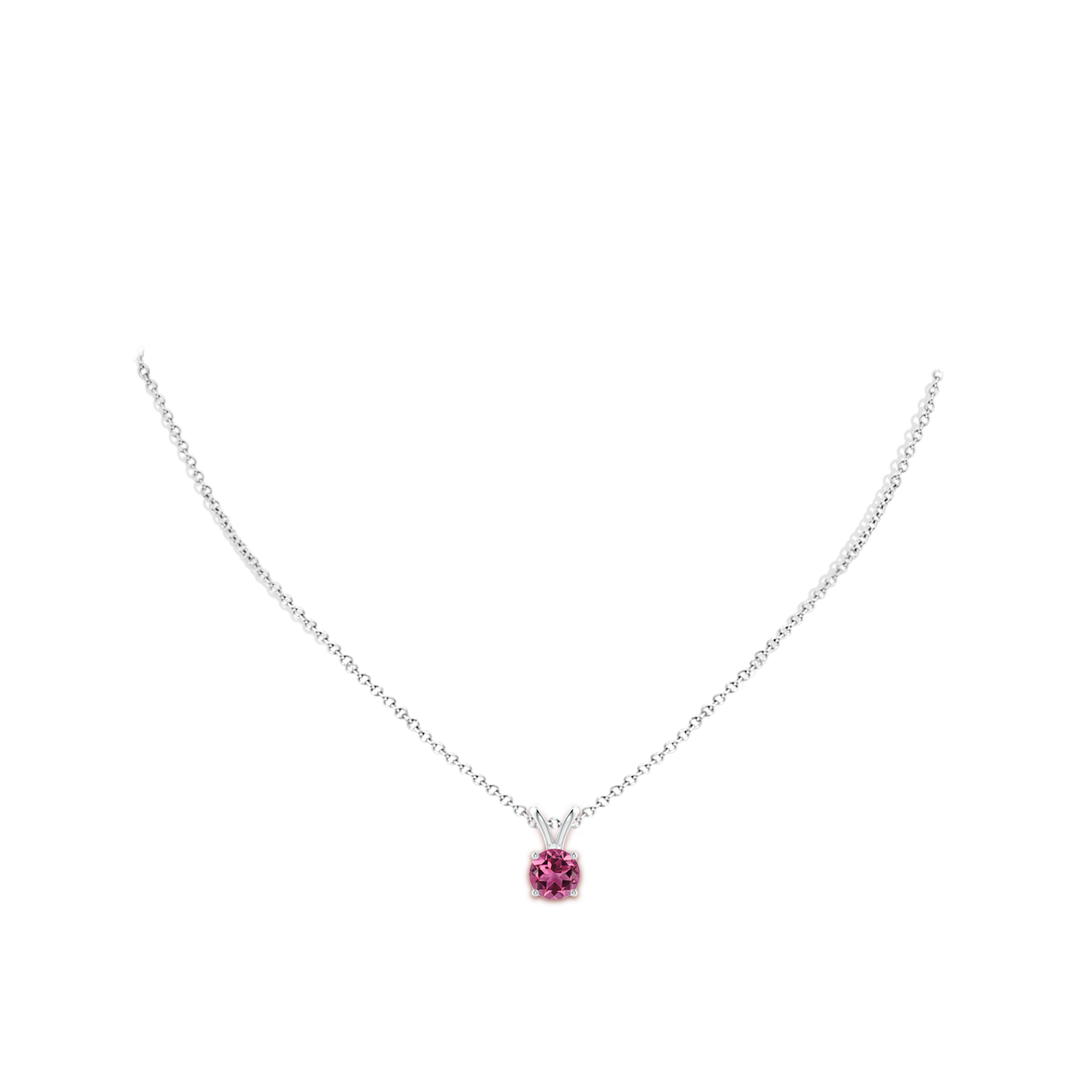 7mm AAAA V-Bale Round Pink Tourmaline Solitaire Pendant in White Gold - body_neck