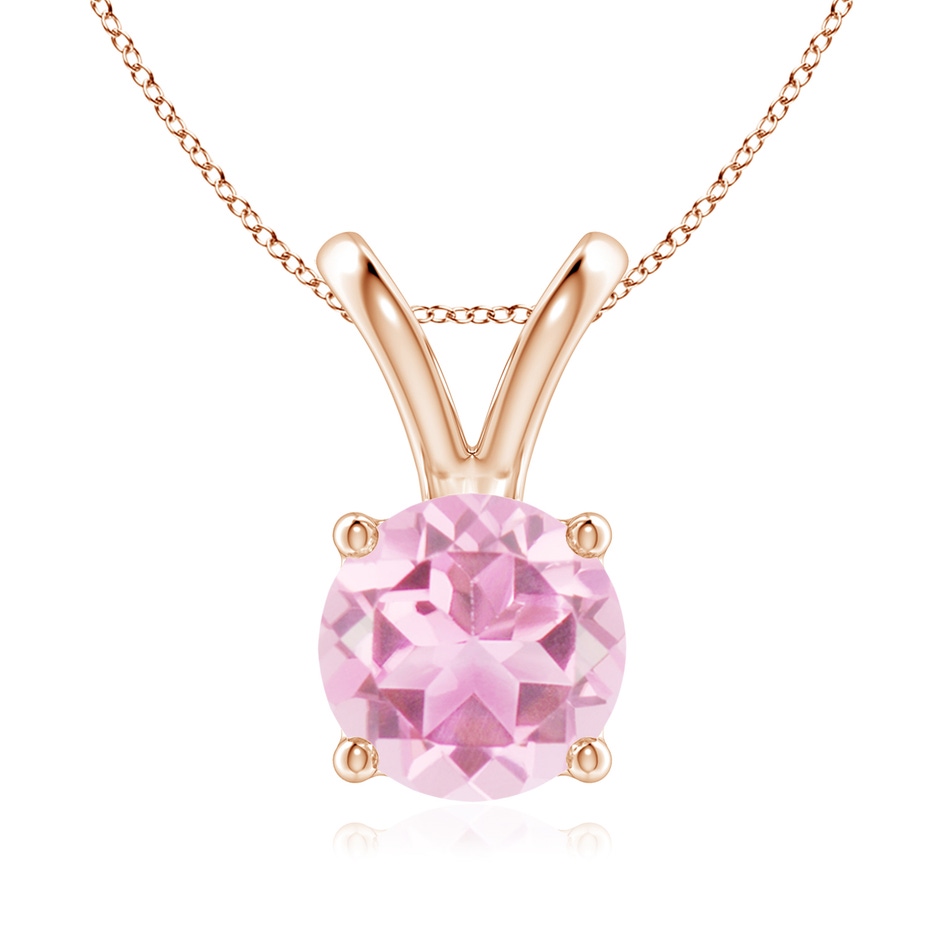 8mm A V-Bale Round Pink Tourmaline Solitaire Pendant in Rose Gold 
