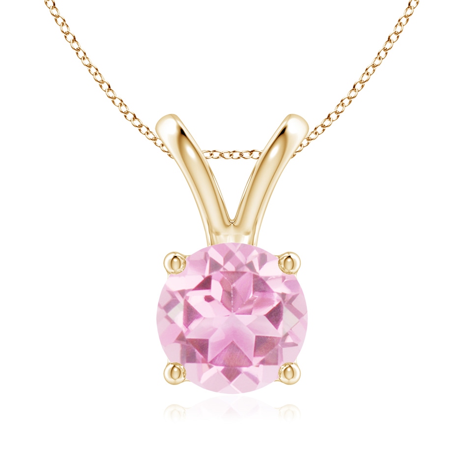 8mm A V-Bale Round Pink Tourmaline Solitaire Pendant in Yellow Gold 