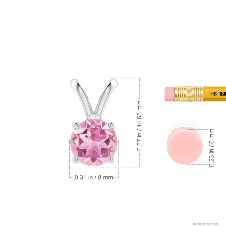 8mm AA V-Bale Round Pink Tourmaline Solitaire Pendant in S999 Silver ruler