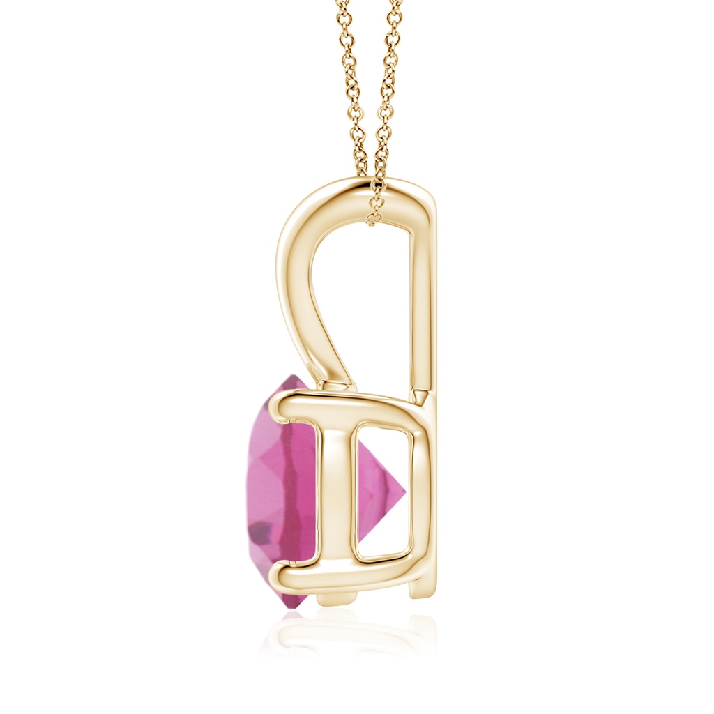 8mm AAA V-Bale Round Pink Tourmaline Solitaire Pendant in Yellow Gold Side 1