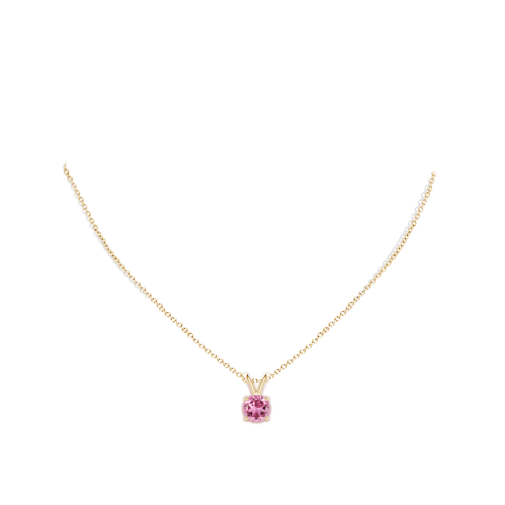 8mm AAA V-Bale Round Pink Tourmaline Solitaire Pendant in Yellow Gold Body-Neck