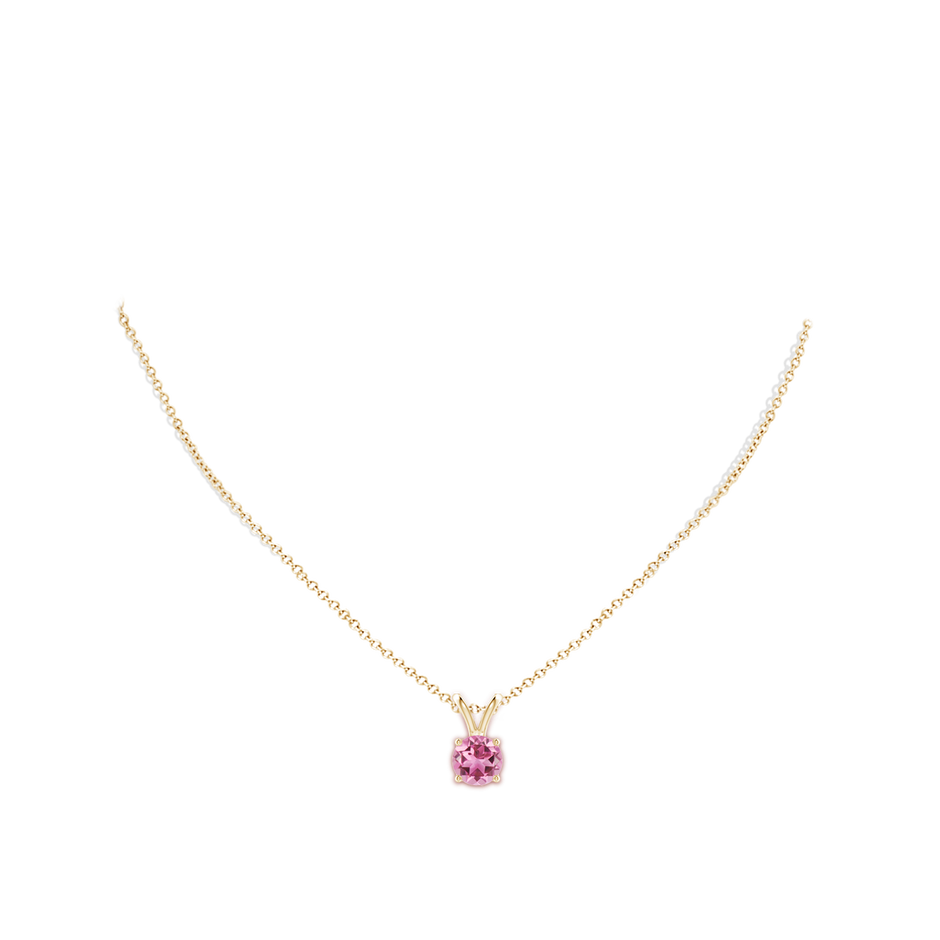 8mm AAA V-Bale Round Pink Tourmaline Solitaire Pendant in Yellow Gold pen