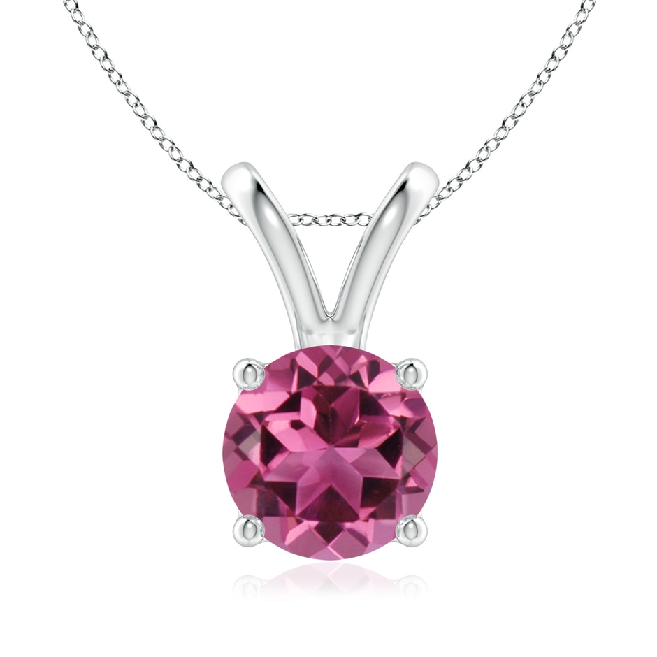 8mm AAAA V-Bale Round Pink Tourmaline Solitaire Pendant in 18K White Gold 