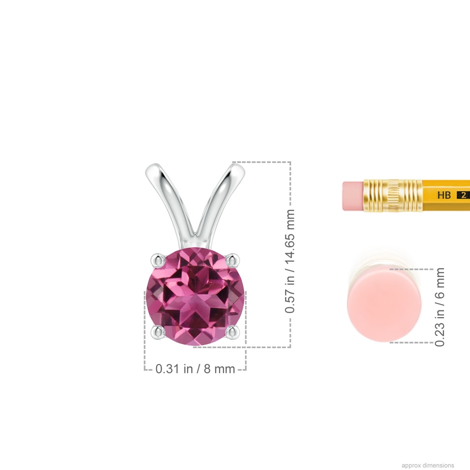 8mm AAAA V-Bale Round Pink Tourmaline Solitaire Pendant in P950 Platinum ruler