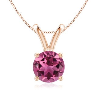 8mm AAAA V-Bale Round Pink Tourmaline Solitaire Pendant in Rose Gold