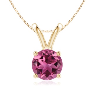 8mm AAAA V-Bale Round Pink Tourmaline Solitaire Pendant in Yellow Gold