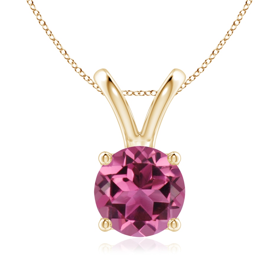 8mm AAAA V-Bale Round Pink Tourmaline Solitaire Pendant in Yellow Gold 
