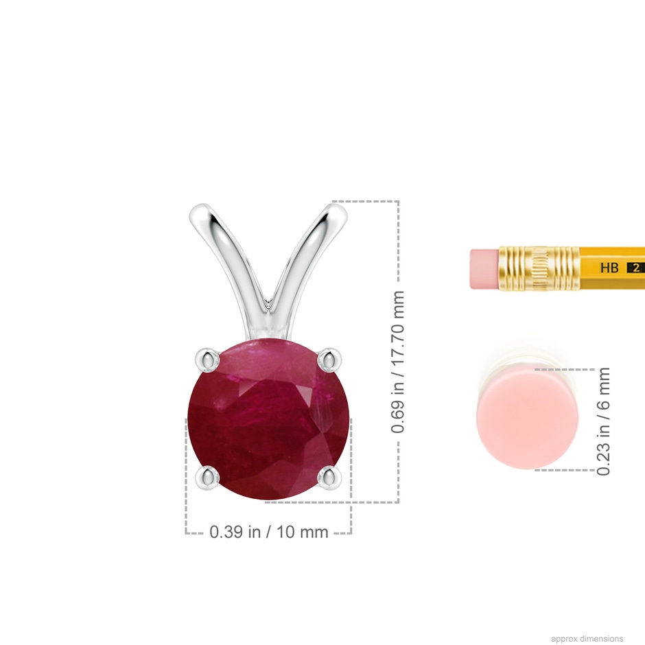 10mm A V-Bale Round Ruby Solitaire Pendant in P950 Platinum ruler