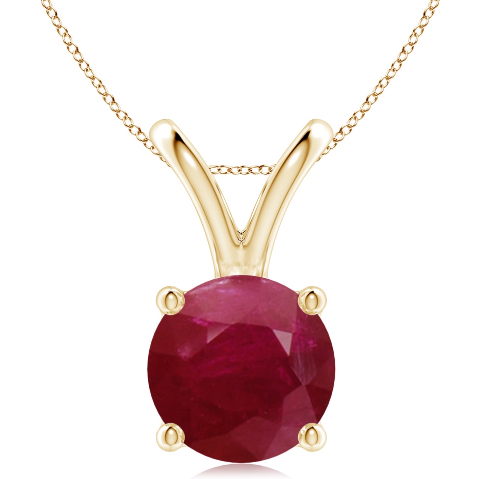 10mm A V-Bale Round Ruby Solitaire Pendant in Yellow Gold 