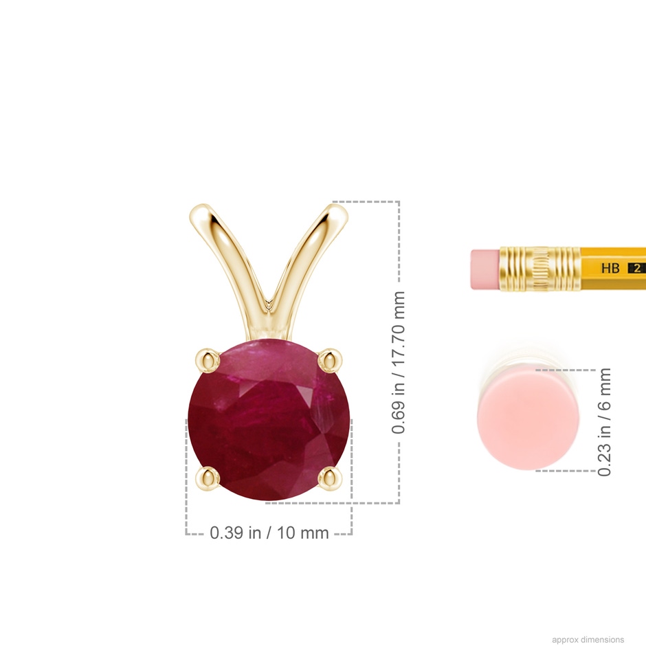 10mm A V-Bale Round Ruby Solitaire Pendant in Yellow Gold ruler