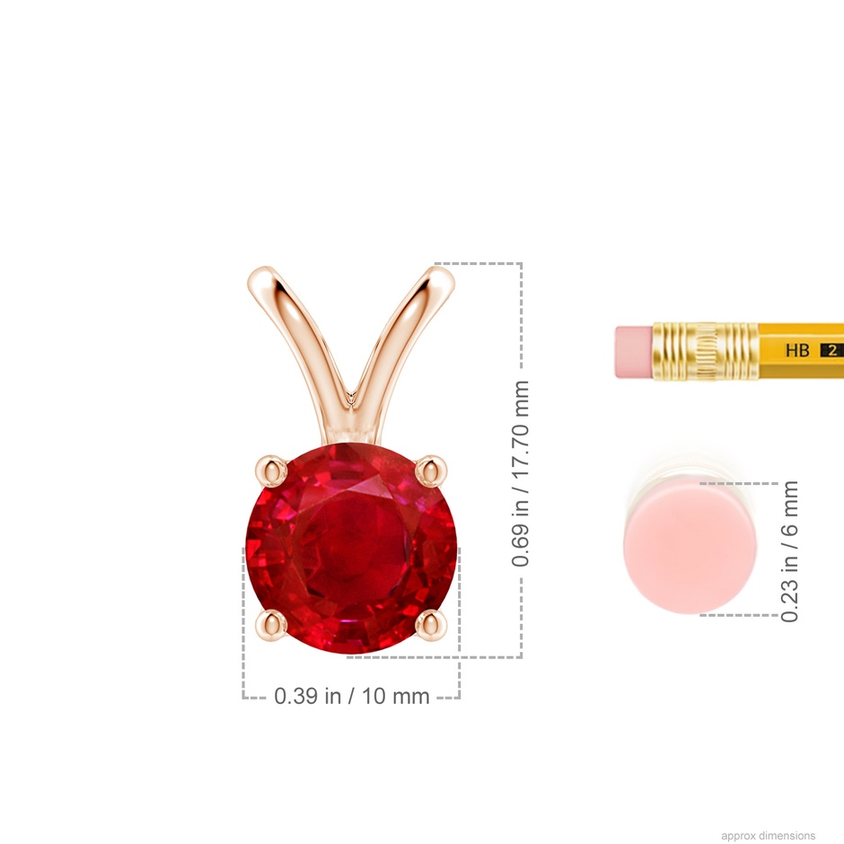 10mm AAA V-Bale Round Ruby Solitaire Pendant in 18K Rose Gold ruler