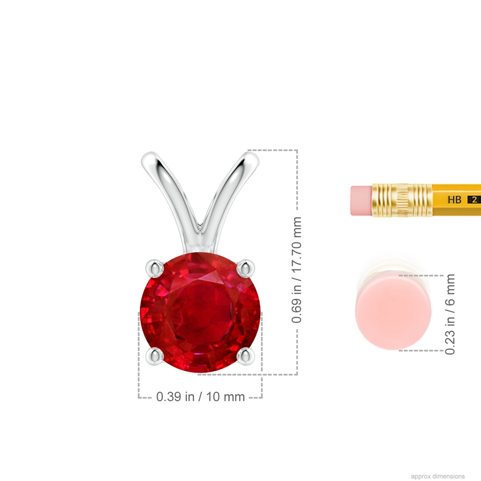 10mm AAA V-Bale Round Ruby Solitaire Pendant in S999 Silver ruler