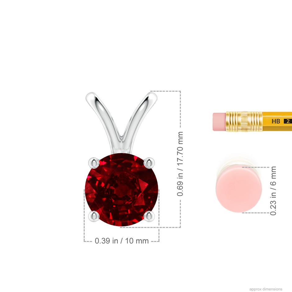 10mm AAAA V-Bale Round Ruby Solitaire Pendant in P950 Platinum ruler