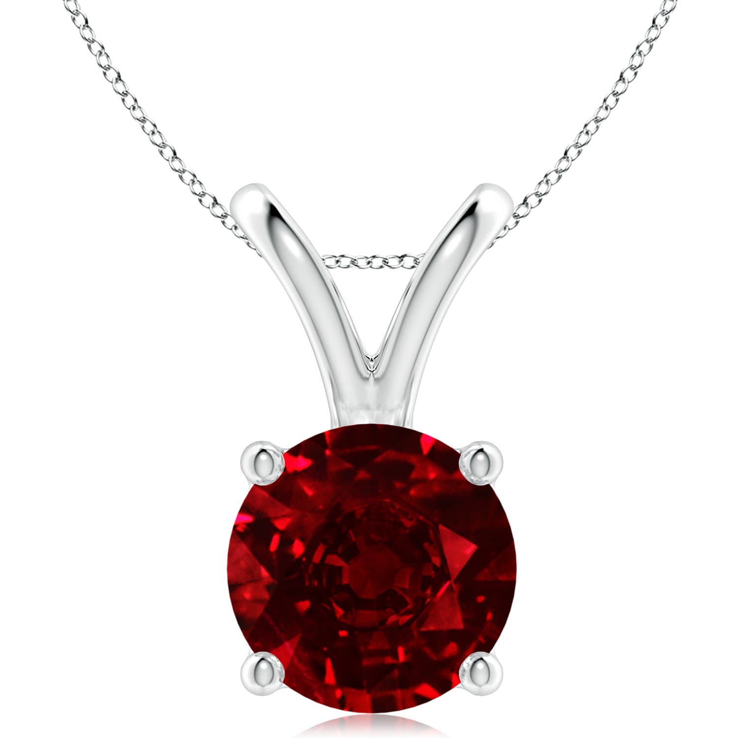 10mm AAAA V-Bale Round Ruby Solitaire Pendant in White Gold
