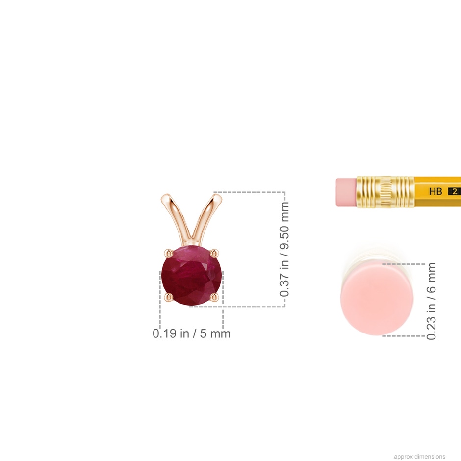 5mm A V-Bale Round Ruby Solitaire Pendant in Rose Gold ruler