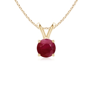 5mm A V-Bale Round Ruby Solitaire Pendant in Yellow Gold