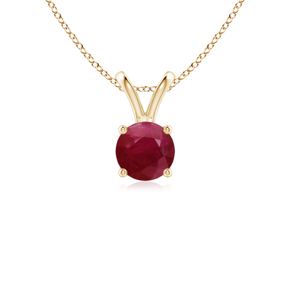 5mm A V-Bale Round Ruby Solitaire Pendant in Yellow Gold 