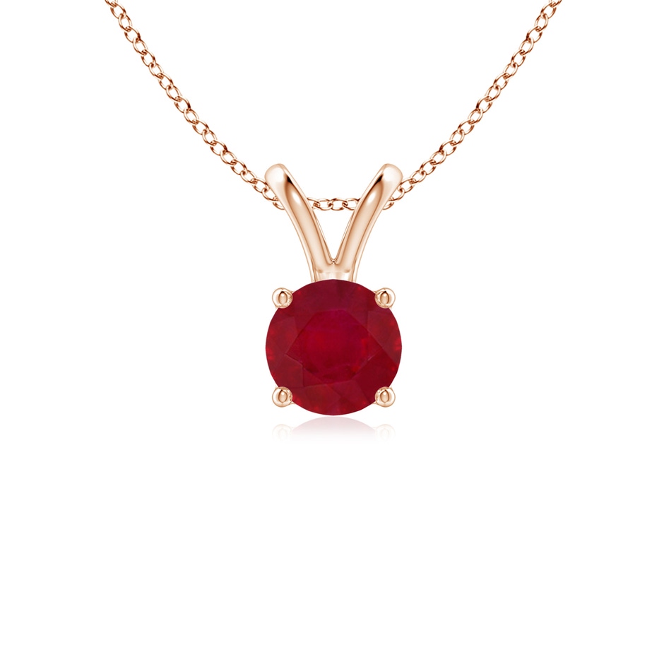 5mm AA V-Bale Round Ruby Solitaire Pendant in Rose Gold 