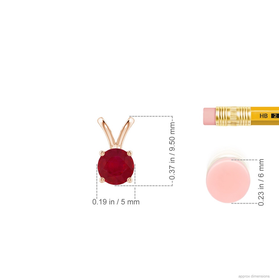 5mm AA V-Bale Round Ruby Solitaire Pendant in Rose Gold ruler