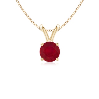 5mm AA V-Bale Round Ruby Solitaire Pendant in Yellow Gold