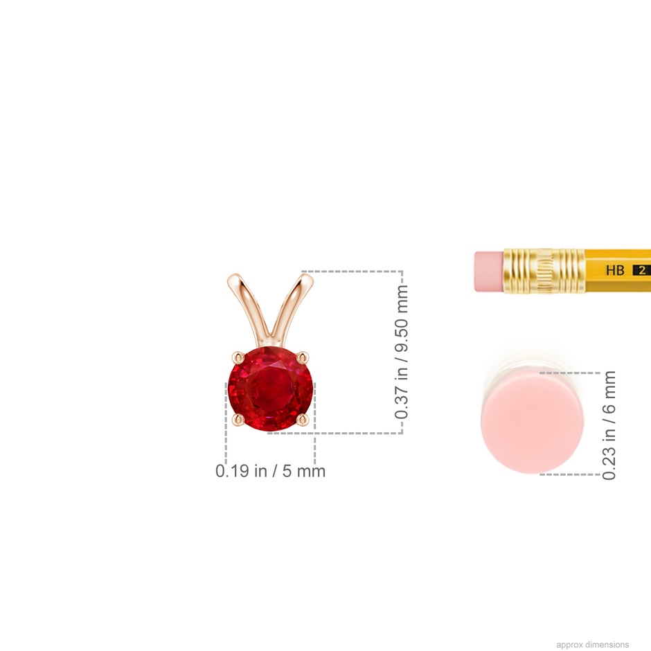 5mm AAA V-Bale Round Ruby Solitaire Pendant in Rose Gold ruler