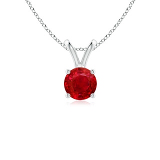 5mm AAA V-Bale Round Ruby Solitaire Pendant in White Gold