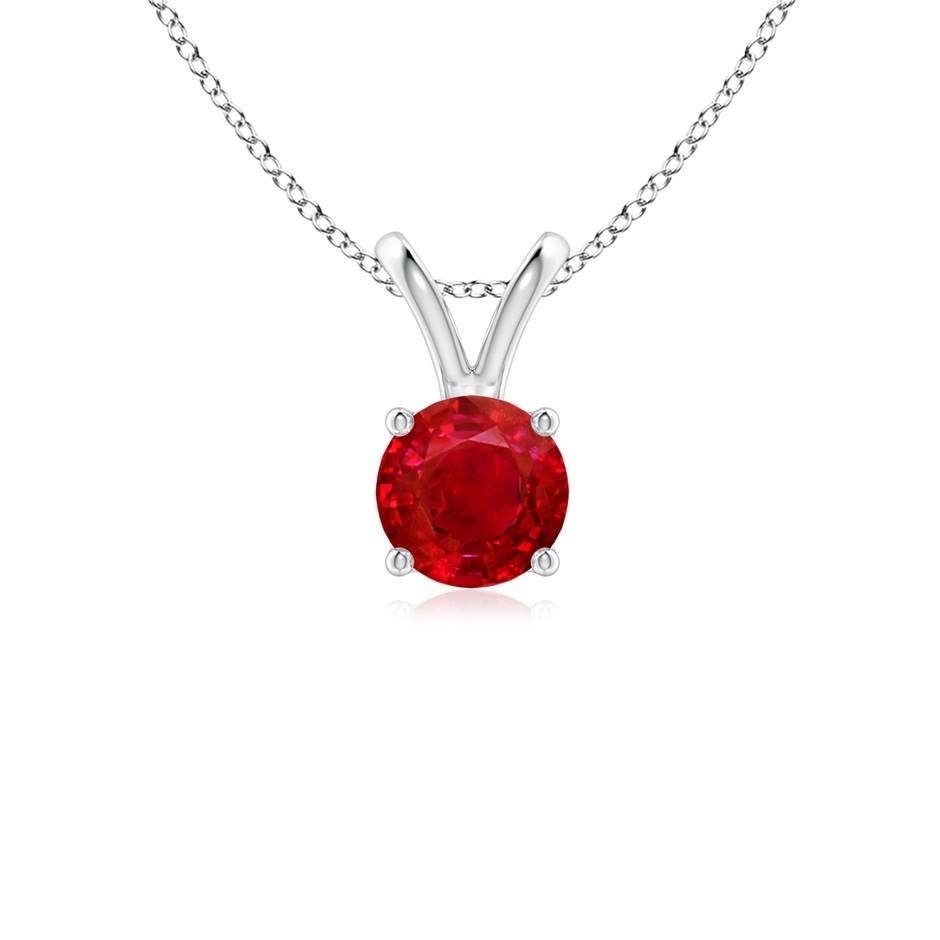 5mm AAA V-Bale Round Ruby Solitaire Pendant in White Gold 