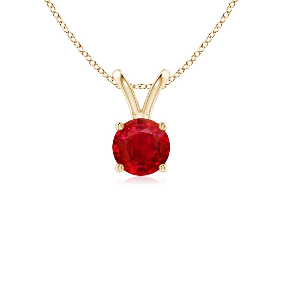 5mm AAA V-Bale Round Ruby Solitaire Pendant in Yellow Gold 